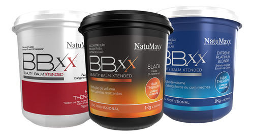 Kit 3 Bbxx Beauty Balm Black + Platinum + Red Natumaxx 1kg