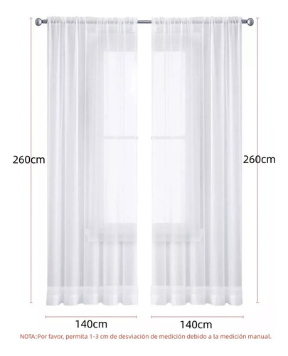 Cortina Traslucida Para Sala Dormitorio 140*260cm 2 Paneles Blanco