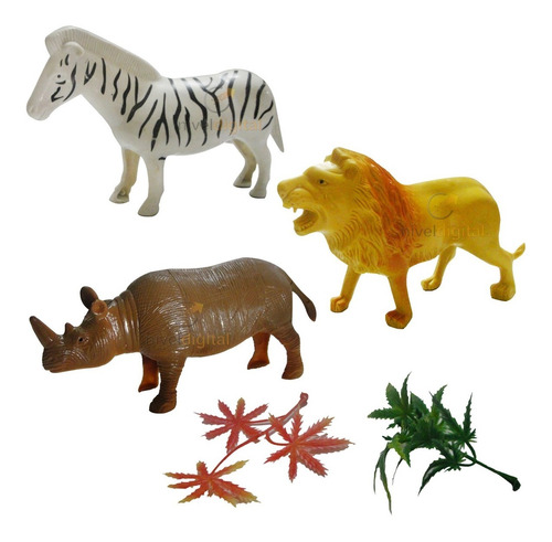 Set 3 Animales Safari Leon Cebra Rinoceronte Acce Deco Torta