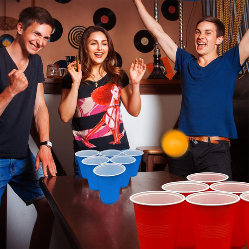 Juego De Beber Beer Pong Con 12 Vasos 500 Ml Y Pelotas