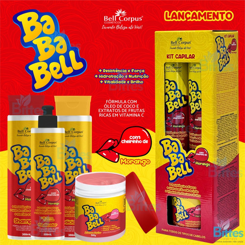 Kit Bababell Morango Bell Corpus Cosméticos Brilho Cabelo