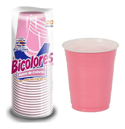 Vasos Rosas Bicolor Para Fiesta Desechable 100 Pzas 18 Onz