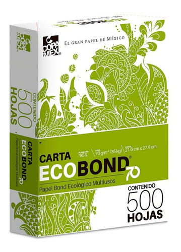 Paquete Papel Bond Blanco Tamaño Carta Ecobond 500 Hojas