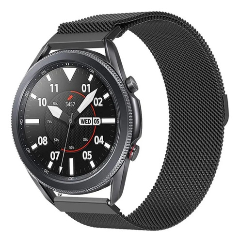 Pulseira Metal Compatível Com Galaxy Watch 3 45mm Fecho Imã Cor Preto