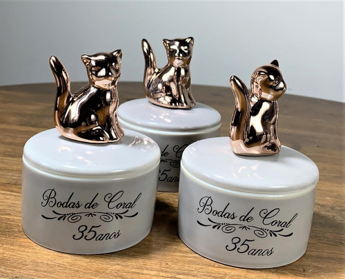 Imagem 7 de 8 de Porta-joias Gato Porcelana Bodas Coral 35 Anos Casamento