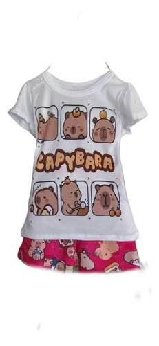 Conjunto Playera Y Short De Capibara Vacaciones Rosa Chicle M