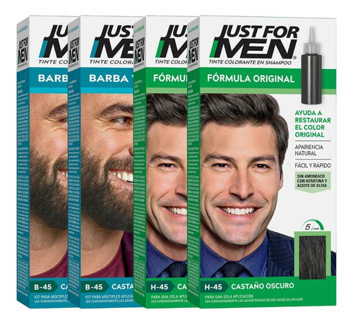 Pack 2 Barba Y Bigote + 2 Tinte Tono Castaño Oscuro 28 Gr