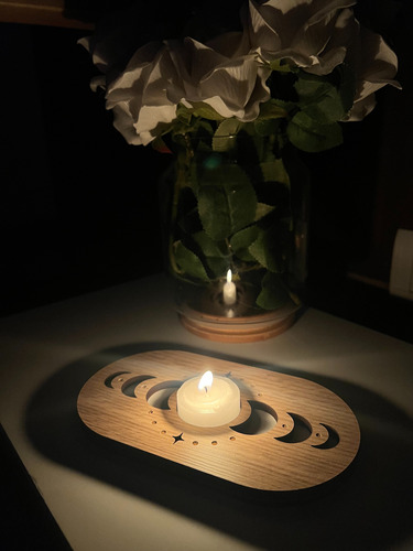 Portavela Madera Souvenir Decoración Mdf Diseño Fases Luna Haya