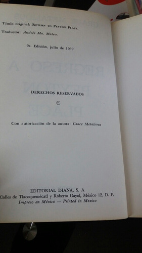 Regreso A Peyton Place Grace Metalious (Usado)