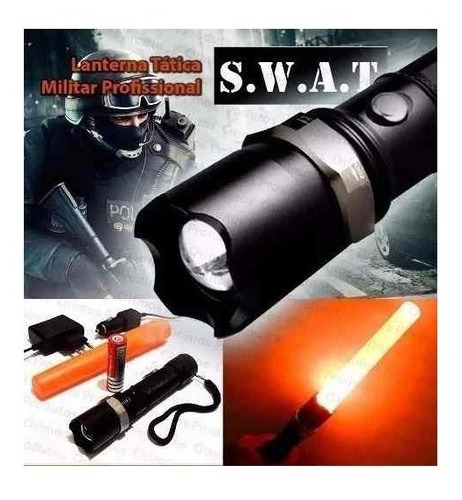 Lanterna Tática Swat 48000w Zoom Bateria Led Sinalizador