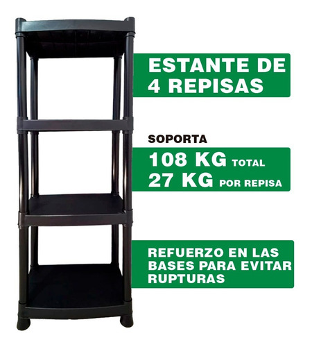 Imagen 4 de 9 de Estante Reforzado De Plástico Con 4 Repisas Armables