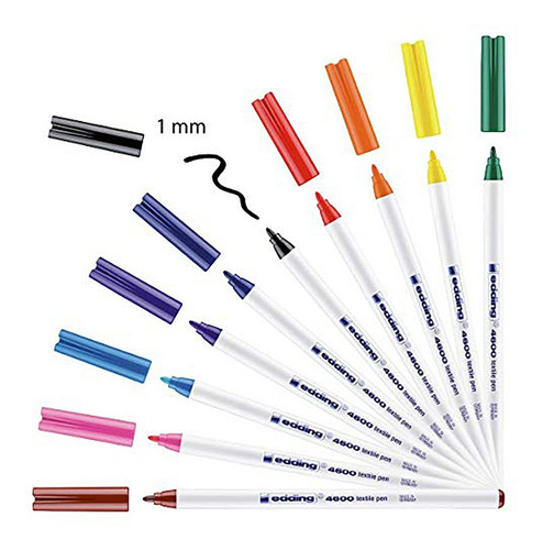 Imagen 2 de 3 de Rotulador Textil Edding 10 Colores Plumón Punta Fina 1 Mm