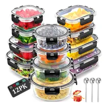 Comprar 12 Recipientes Herméticos De Vidrio Con Tapa Transparentes Y Compatibles Con Microondas Y Refrigeradores