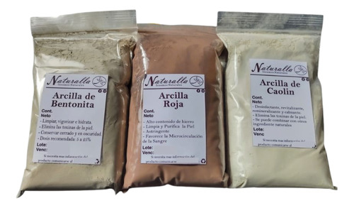 Oferta!! Combo Arcillas Caolin, Roja Y Bentonita 500gr C/u