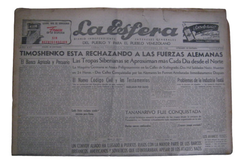 Periodico La Esfera Jueves 24 De Septiembre De 1942 Original