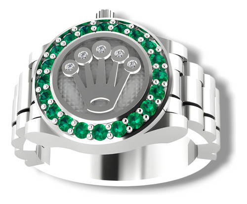 Anillo Rolex Con Zircones Verdes