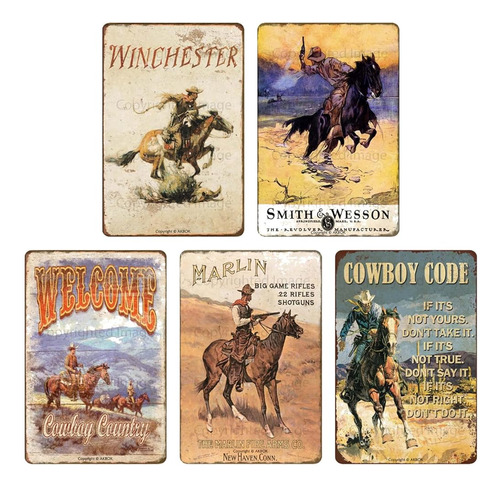 Vintage Western Cowboy Tin Sign Retro Cowboy Code Metal Sign