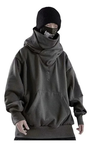 Sudadera Holgada Con Cuello Alto Y Capucha Para Hombre