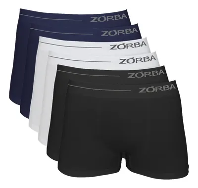 Kit 6 Cuecas Boxer Zorba Masculino  Liso 0839 Bco Pto Mho Liso M