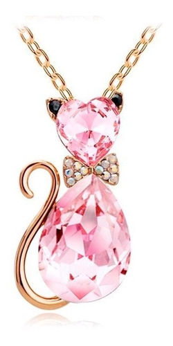 Gato Collar Dije Gatito Rosa Cristal Austriaco