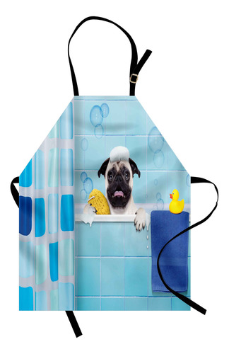 Lunarable Delantal Pug Perro Una Bañera Expresion Divertida