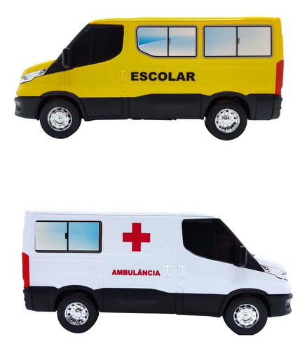 Kit Com 2 Veículos De Brinquedo - Ambulância Com Van Escolar