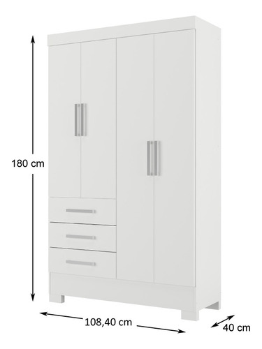 Guarda-roupas Solteiro 4 Portas 3 Gavetas Branco Visconde