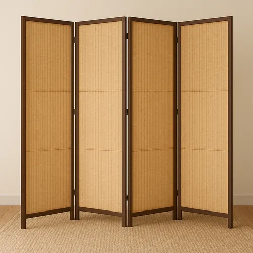 Biombo Boho 4 Paneles Ratán 1.8m Divisor Interior Color Marrón Lisa