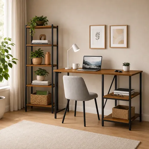 Conjunto de mesa escrivaninha com aparador 5 prateleiras