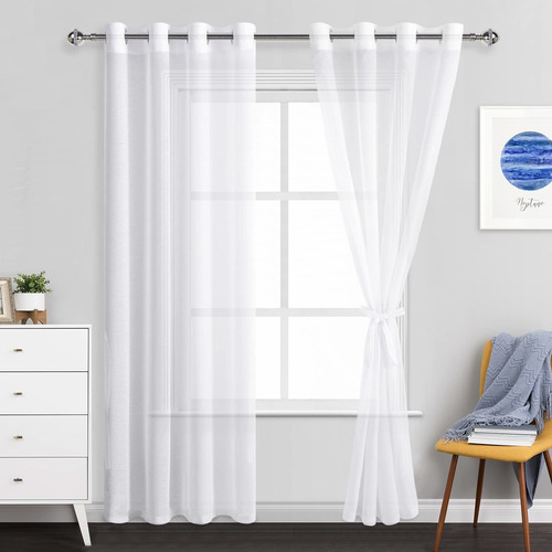 White Sheer Curtains  Grommet Semi Transparent Window C...