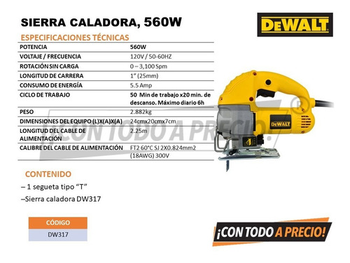 Sierra Orbital Caladora Uso Rudo Vel Variable Dewalt Dw317