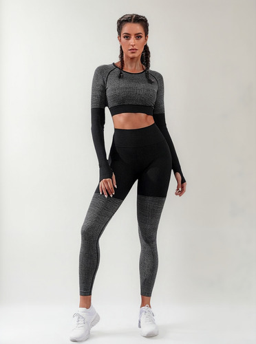Conjunto Deportivo Mujer Calza + Top Mangas Largas Premium