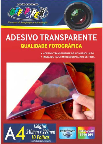 Papel Adesivo A4 Transparente 150g Off Paper 10 Folhas