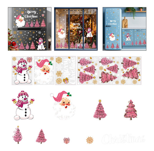 6 Pegatinas Navideñas De Color Rosa Para Ventana,