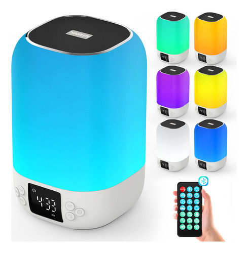 Altavoz Bluetooth Con Luz Nocturna, Reloj Despertador Con Se