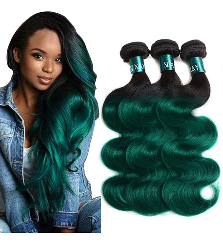 Sexay Cabello 1b/verde 10a Brasileno Ombre Ondulado, 3 Manoj