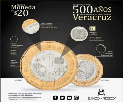 23 Monedas De 20 Pesos 500 Años Fundación Puerto De Veracruz