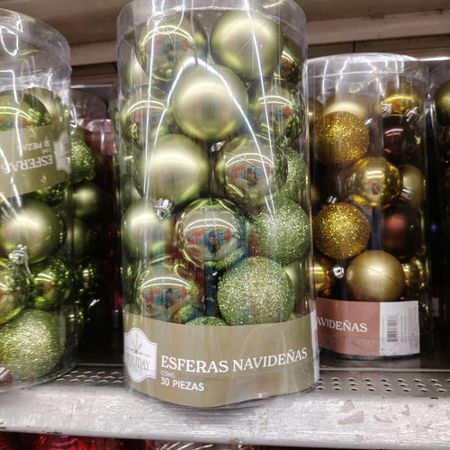 Paquete 30 Esferas Navideñas Plástico Color Verde Metálico