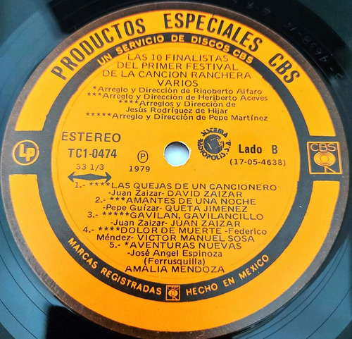 10 Finalistas Del Primer Festival De La Cancion Ranchera Lp