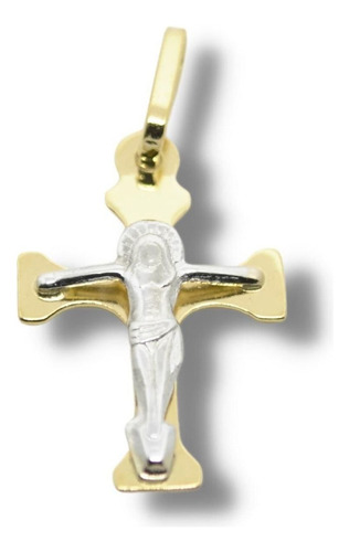 Pingente Em Ouro 18k Crucifixo 10x3,3mm Com Ouro Branco P317
