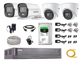 Cámaras Seguridad Kit 4 Hikvision 1080p Colorvu Noche Color