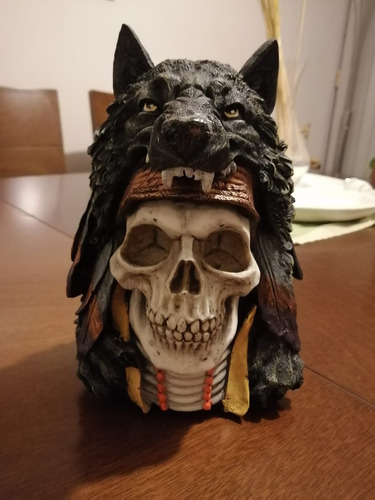 Cráneo Lobo Con Plumas Artesanía De Calavera Con Penacho Lob