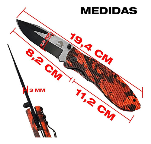 Imagen 2 de 10 de Navaja Cuchillo Supervivencia Rescate Camo Fluo Bison
