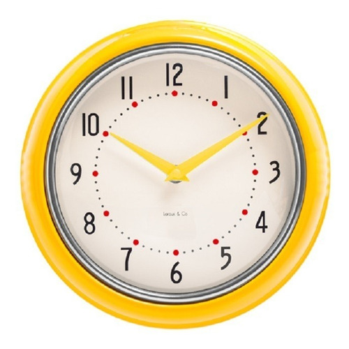 Reloj De Pared Amarillo Retro Marco Metal