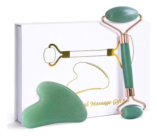 Juego De Rodillo De Jade Natural Y Gua Sharodillo Facial Par