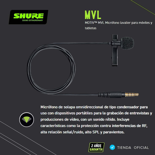 Imagen 7 de 10 de Micrófono Shure Mvl Motiv Corbatero Miniplug Omnidireccional