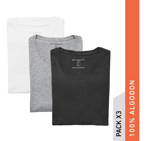 Imagen 7 de 10 de Remera Hombre Algodón Lisa Briganti Pack X 3 Moda Hxim09525