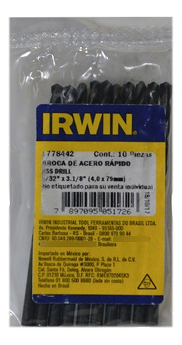 Brocas Para Metal Irwin De 5/32 PLG 10pz