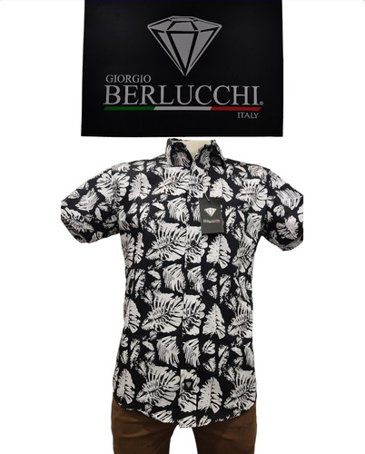 Camisa Giorgio Berlucchi Hawaiana Negro 01 Tallas Extras