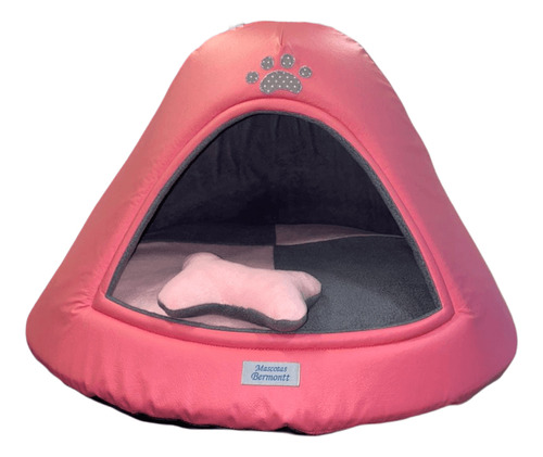 Mascotas Bermontt® Cama Iglú L Rosado Oscuro Con Patita Gris